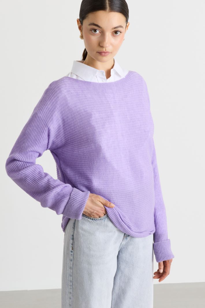 Horizontally Ribbed Jumper - LILAC - Intrend - 3