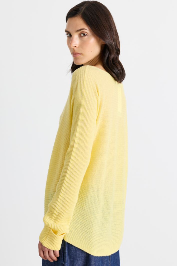 Horizontally Ribbed Jumper - YELLOW - Intrend - 4
