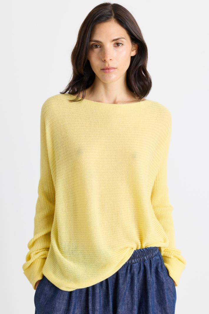 Horizontally Ribbed Jumper - YELLOW - Intrend - 2