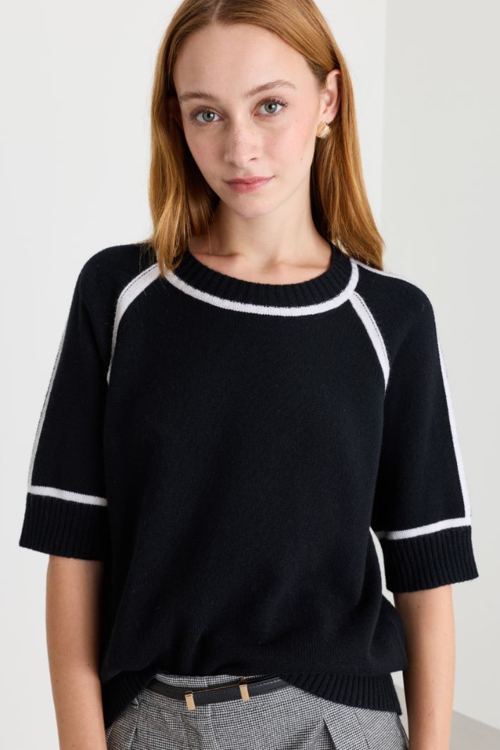 Jersey con bordes de intarsia en contraste - NEGRO - Intrend - 3