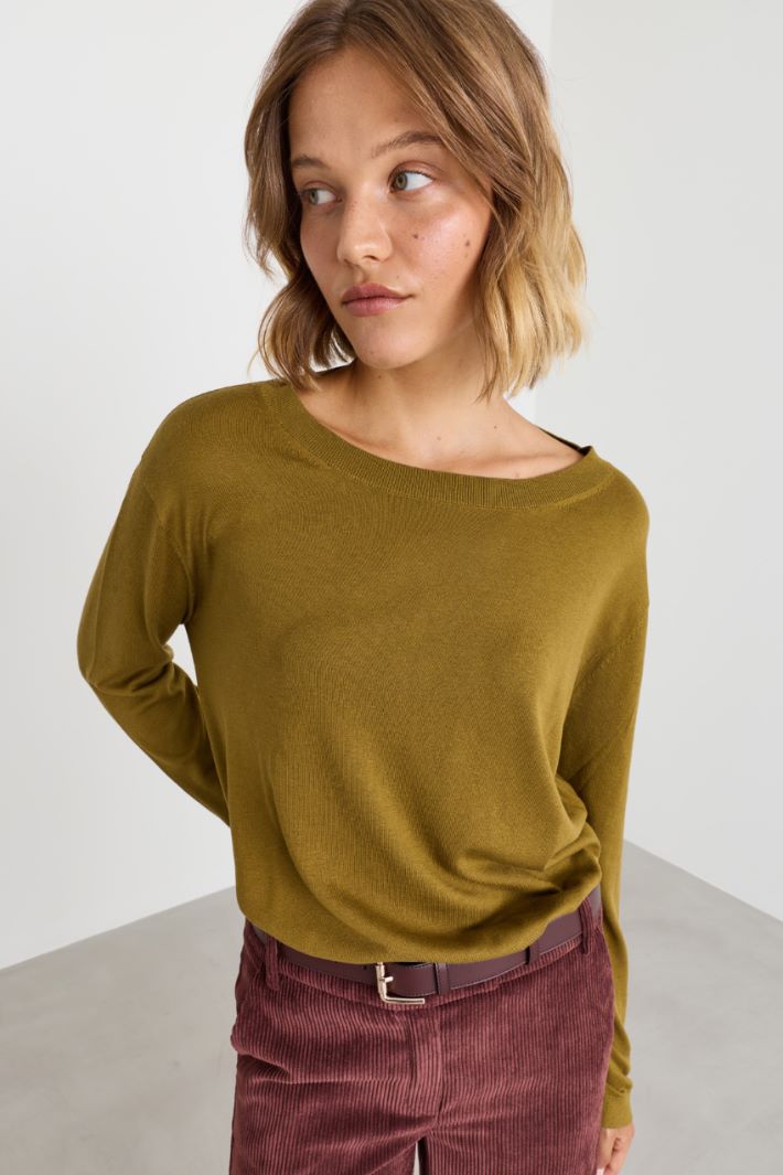 Feinstrickpullover mit U-Boot-Ausschnitt - GRÜN - Intrend - 3
