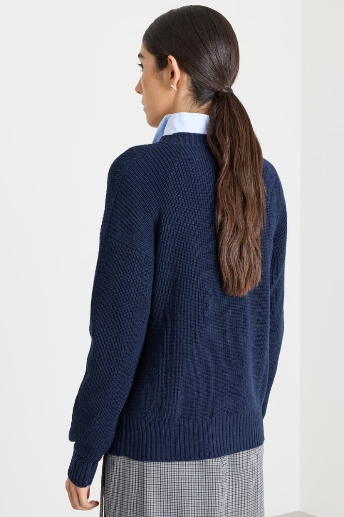 Intarsia Wool Jumper - BLUE WHITE - Intrend - 4