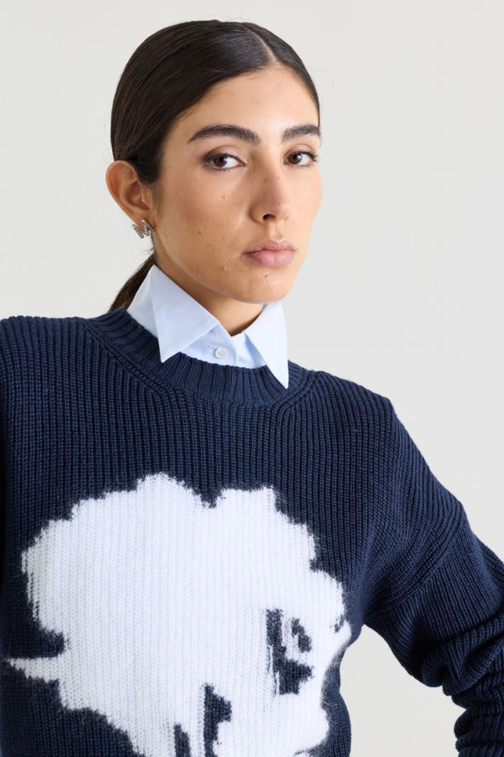 Intarsia Wool Jumper - BLUE WHITE - Intrend - 3