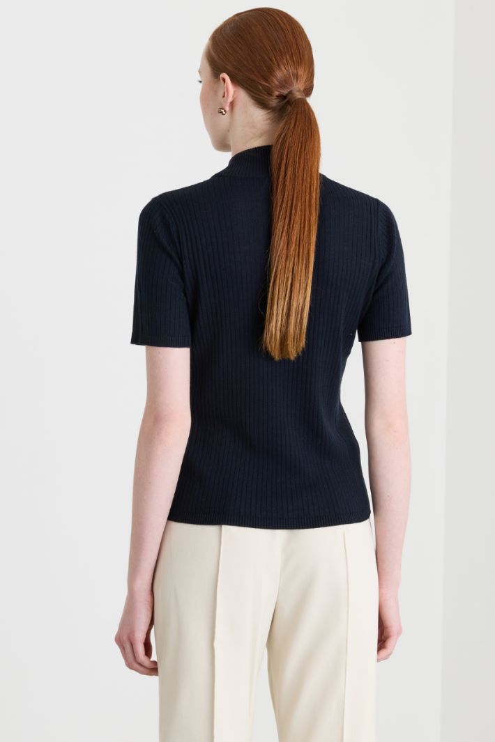 Maglia dolcevita a costa piatta - BLU - Intrend - 4