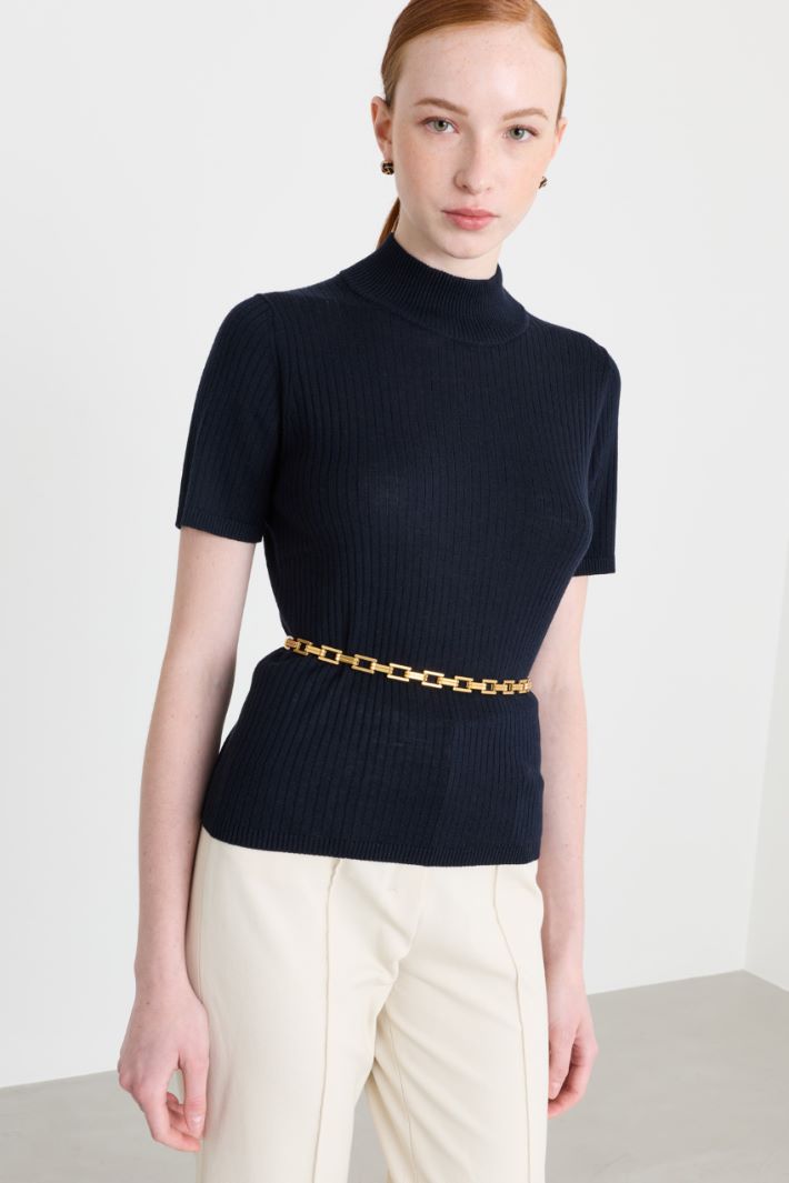 Maglia dolcevita a costa piatta - BLU - Intrend - 2