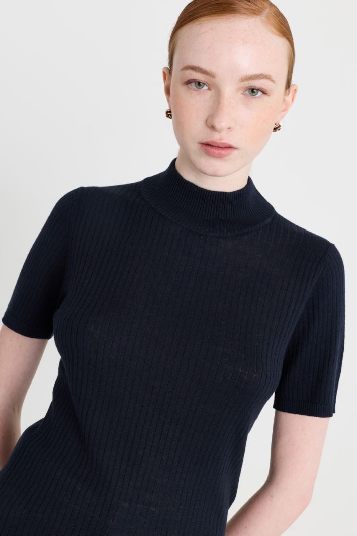Maglia dolcevita a costa piatta - BLU - Intrend - 3