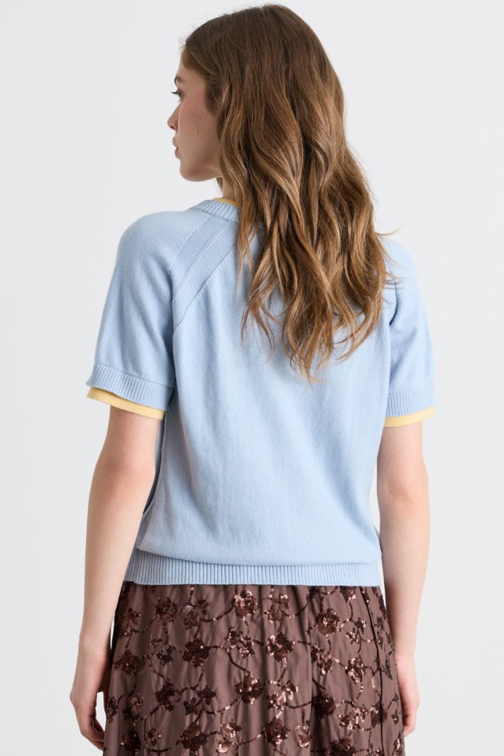 Top à bordures contrastantes - BLEU CLAIR JAUNE - Intrend - 4