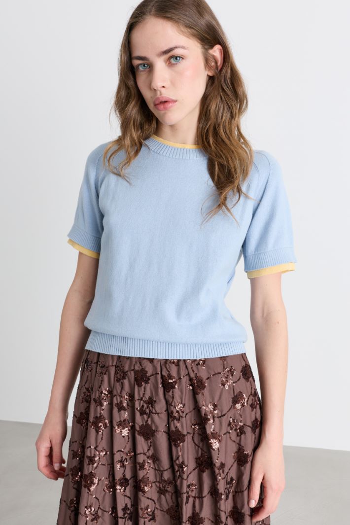 Top à bordures contrastantes - BLEU CLAIR JAUNE - Intrend - 2