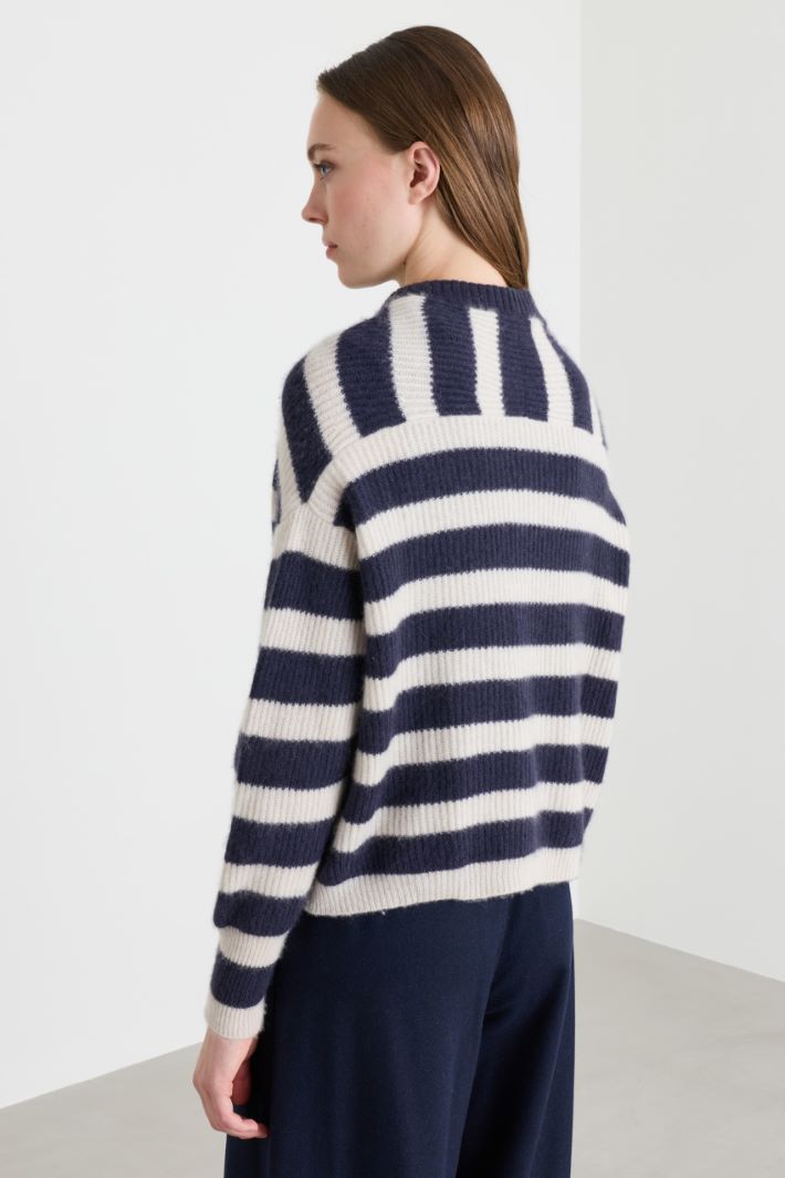 Oversized rib-knit jumper - BLUE WHITE - Intrend - 4