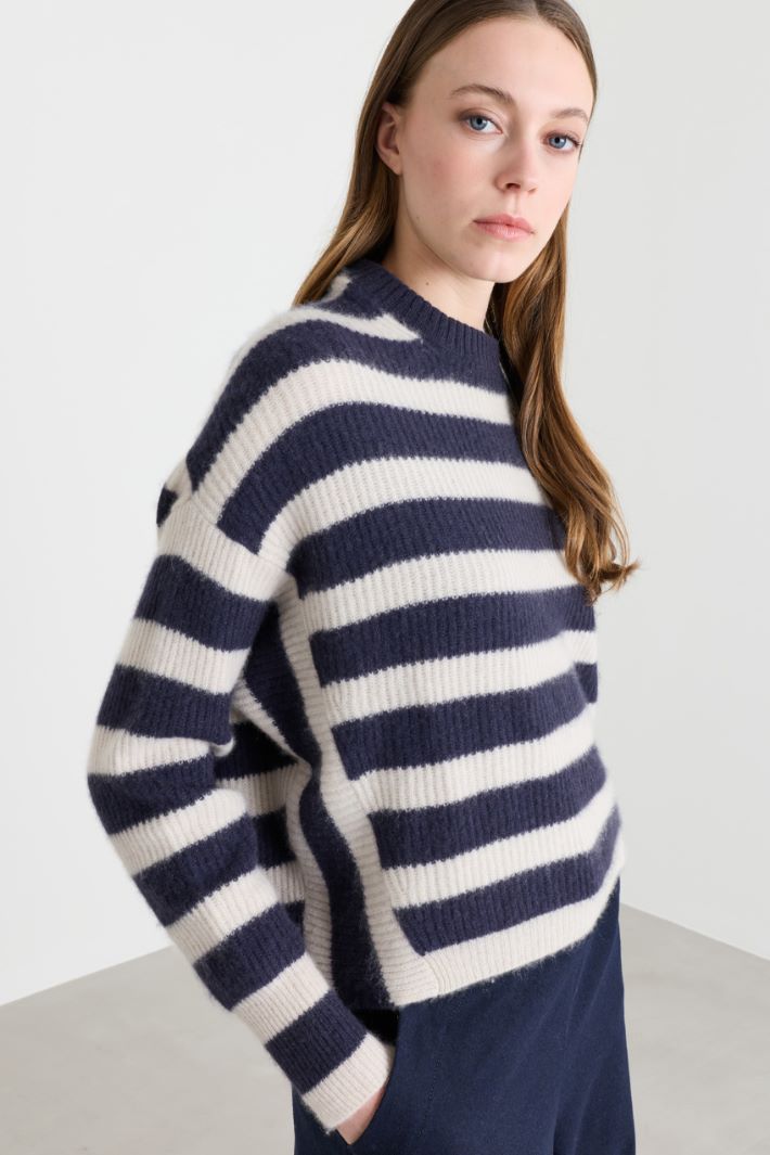 Oversized rib-knit jumper - BLUE WHITE - Intrend - 3
