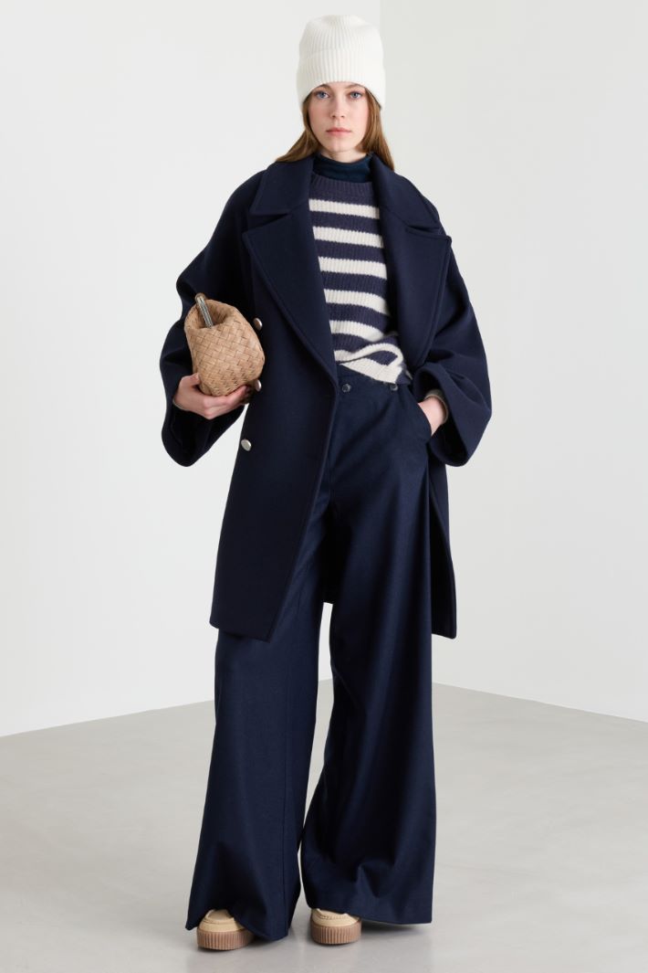 Oversized rib-knit jumper - BLUE WHITE - Intrend