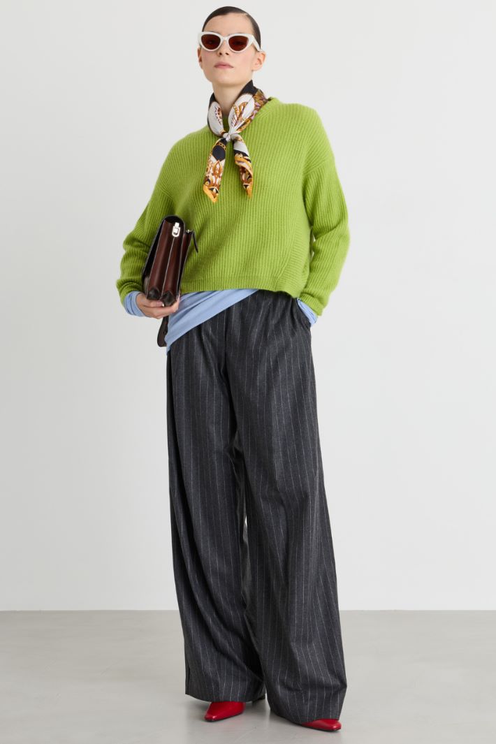 Oversize-Rippstrickpullover - GRÜN - Intrend