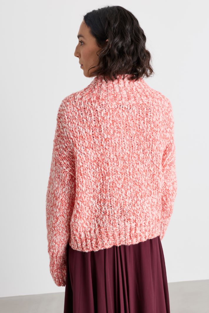 Pullover aus Mouliné-Garn mit Trichterkragen - ROT WEISS - Intrend - 4