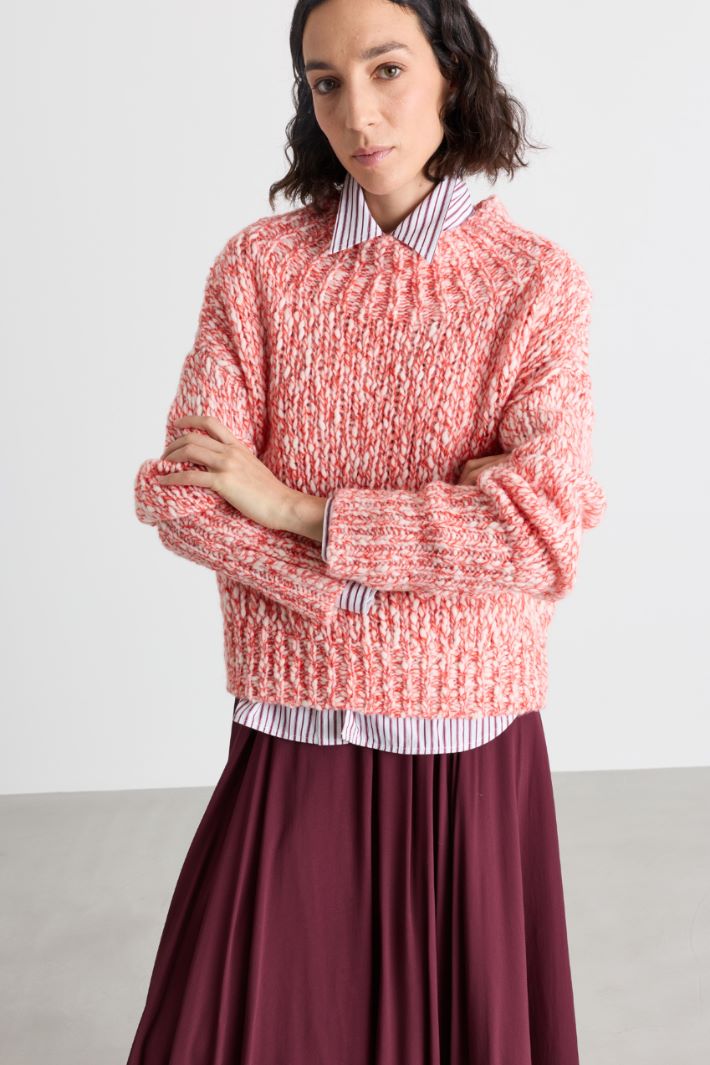 Pullover aus Mouliné-Garn mit Trichterkragen - ROT WEISS - Intrend - 2