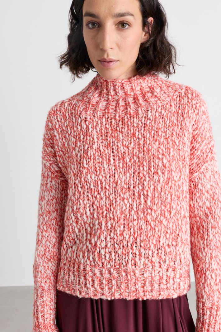Pullover aus Mouliné-Garn mit Trichterkragen - ROT WEISS - Intrend - 3