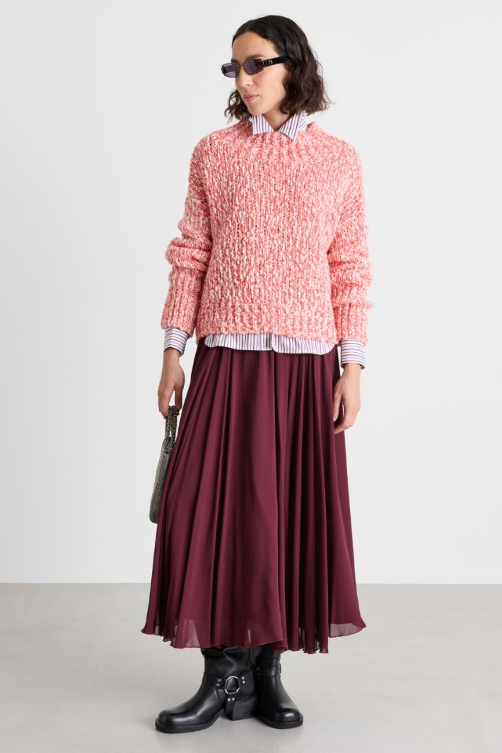 Pullover aus Mouliné-Garn mit Trichterkragen - ROT WEISS - Intrend