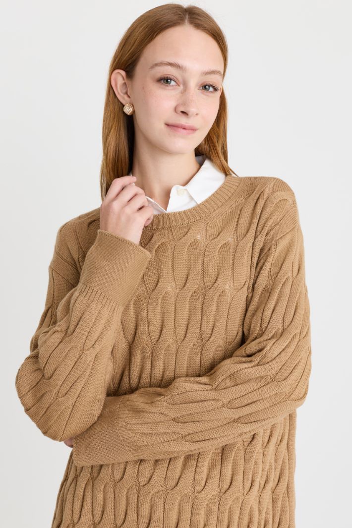 Cable-knit jumper - CAMEL - Intrend - 3