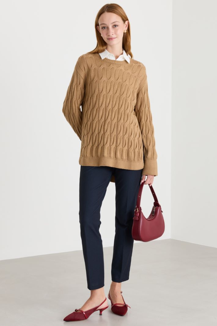 Cable-knit jumper - CAMEL - Intrend