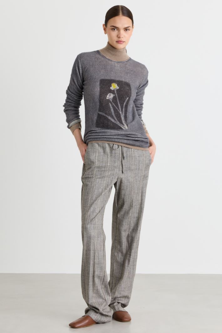 Strickpullover mit Print - GRAU SCHWARZ - Intrend