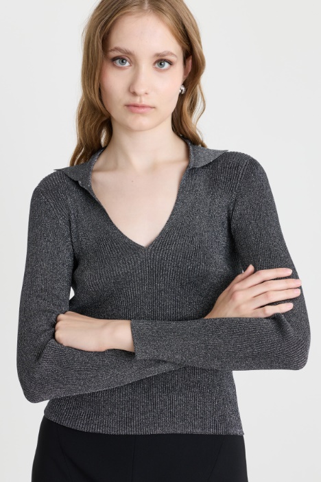 Maglia a V in filato laminato