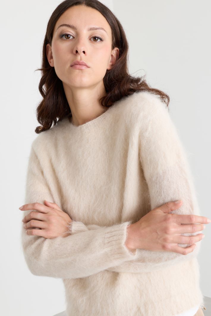Pull droit en mohair mélangé - BEIGE - Intrend - 3