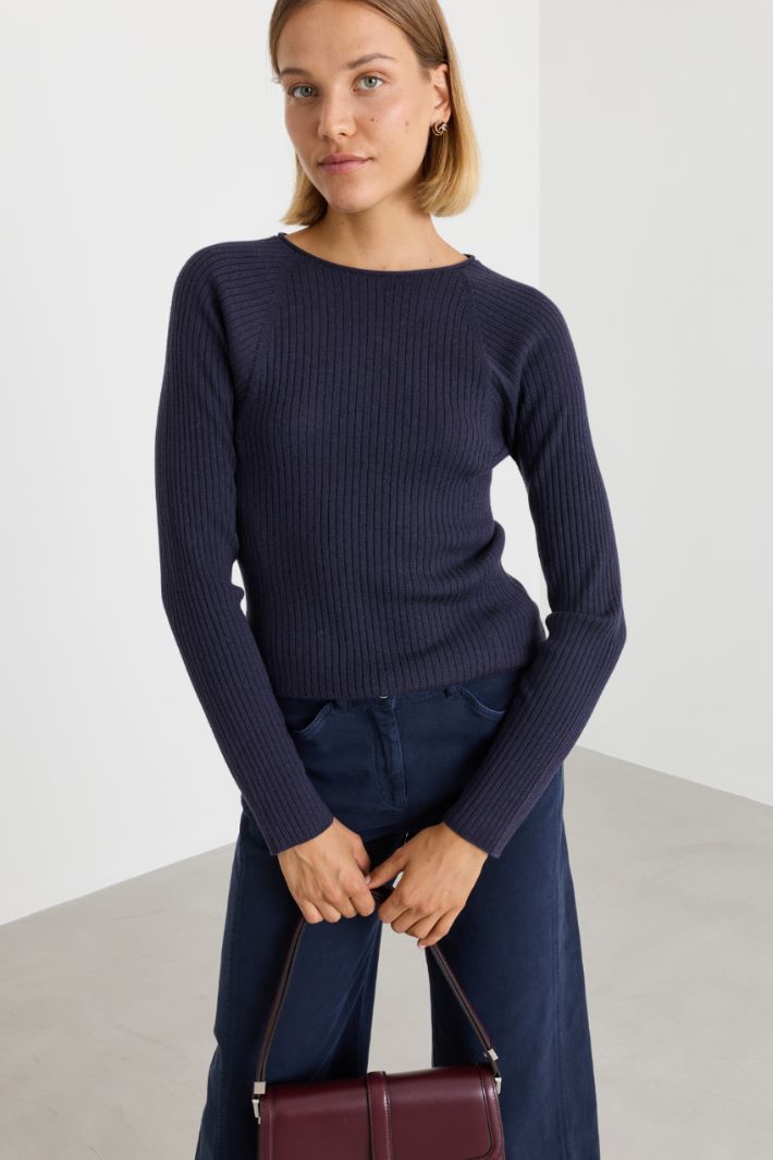 Maglia slim a coste - BLU - Intrend - 2