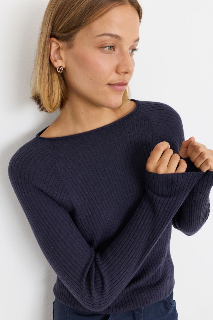 Maglia slim a coste - BLU - Intrend - 3