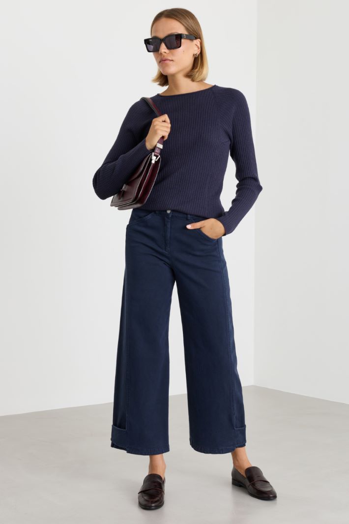 Maglia slim a coste - BLU - Intrend