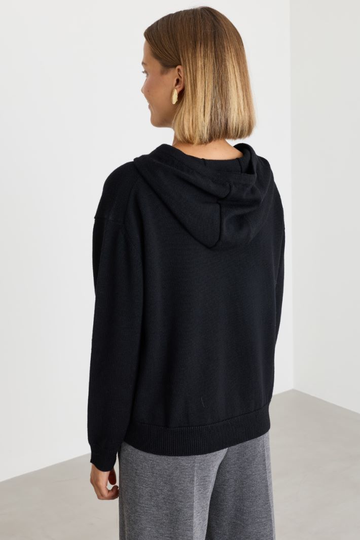 Hooded wool jumper - BLACK - Intrend - 4