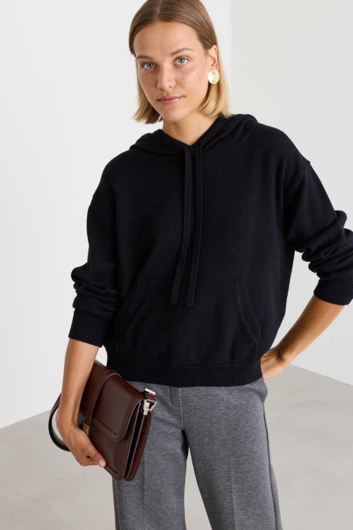 Hooded wool jumper - BLACK - Intrend - 2