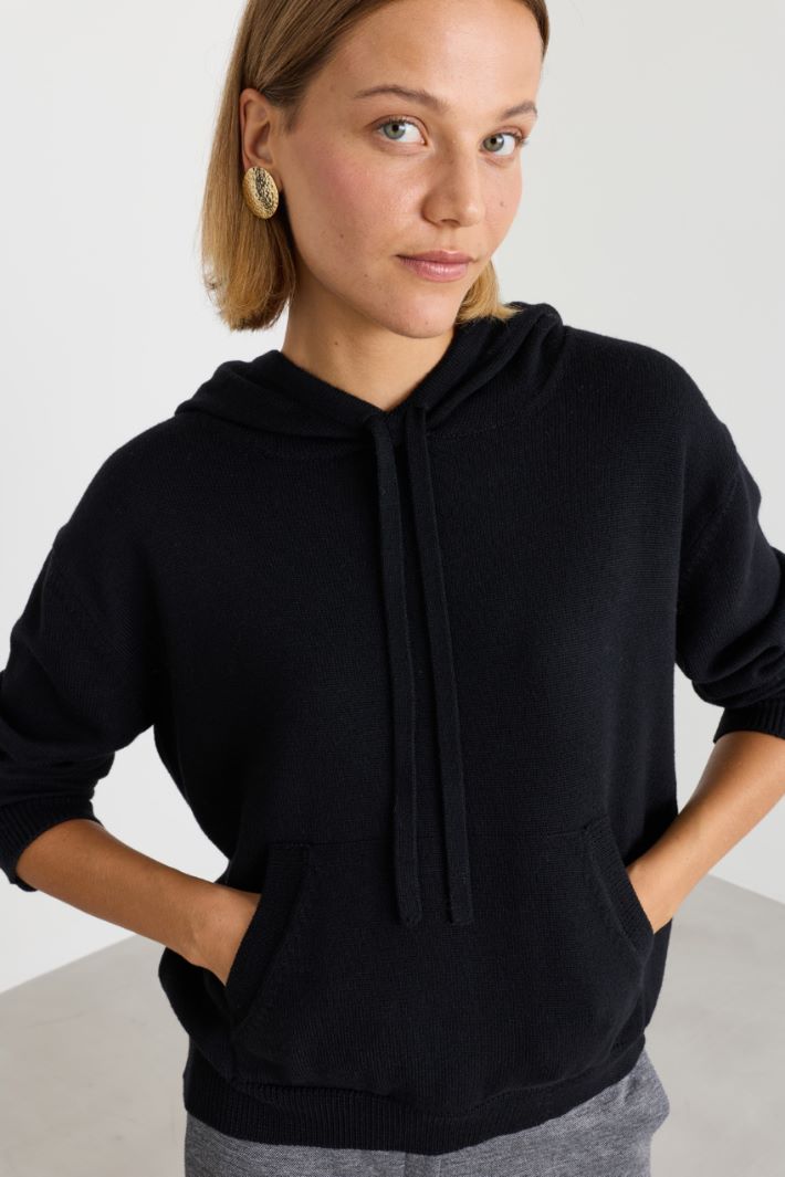 Hooded wool jumper - BLACK - Intrend - 3