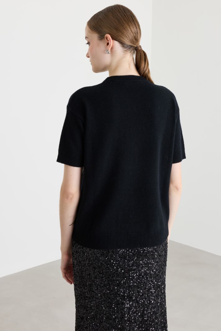 Embroidered wool and cashmere jumper - BLACK - Intrend - 4
