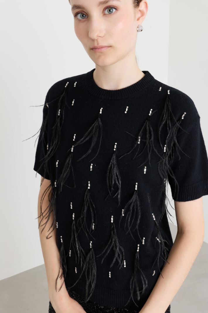 Embroidered wool and cashmere jumper - BLACK - Intrend - 3