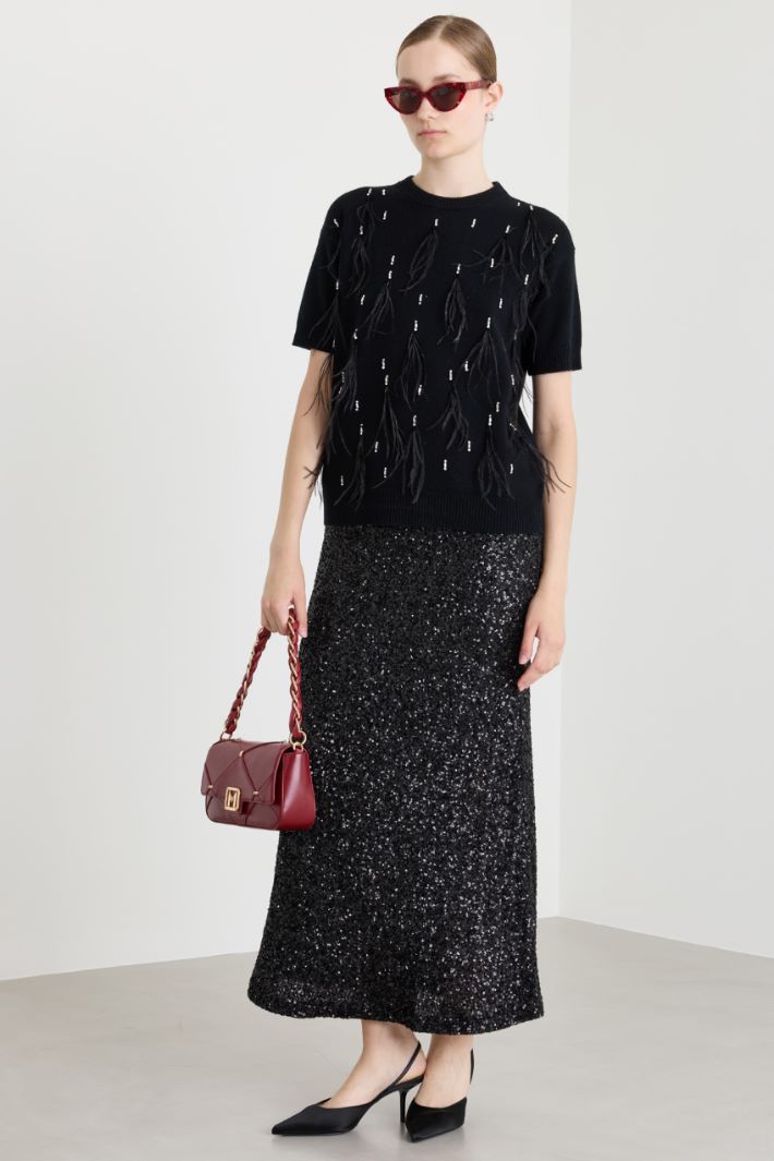 Embroidered wool and cashmere jumper - BLACK - Intrend