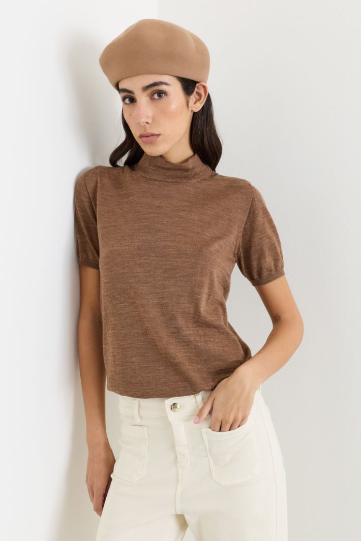 Puff-sleeve jumper - BROWN - Intrend - 2