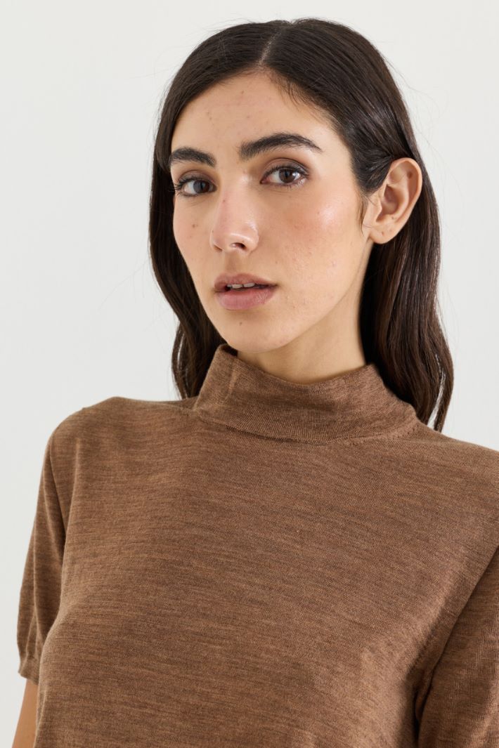 Puff-sleeve jumper - BROWN - Intrend - 3