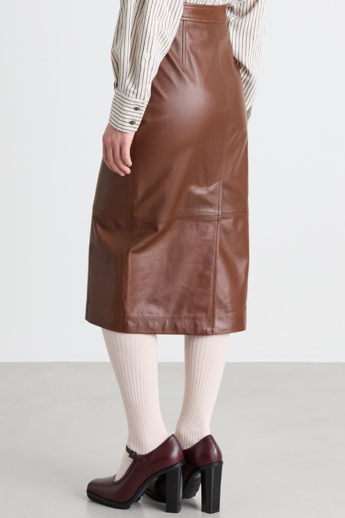 Leather Pencil Skirt - BROWN - Intrend - 4