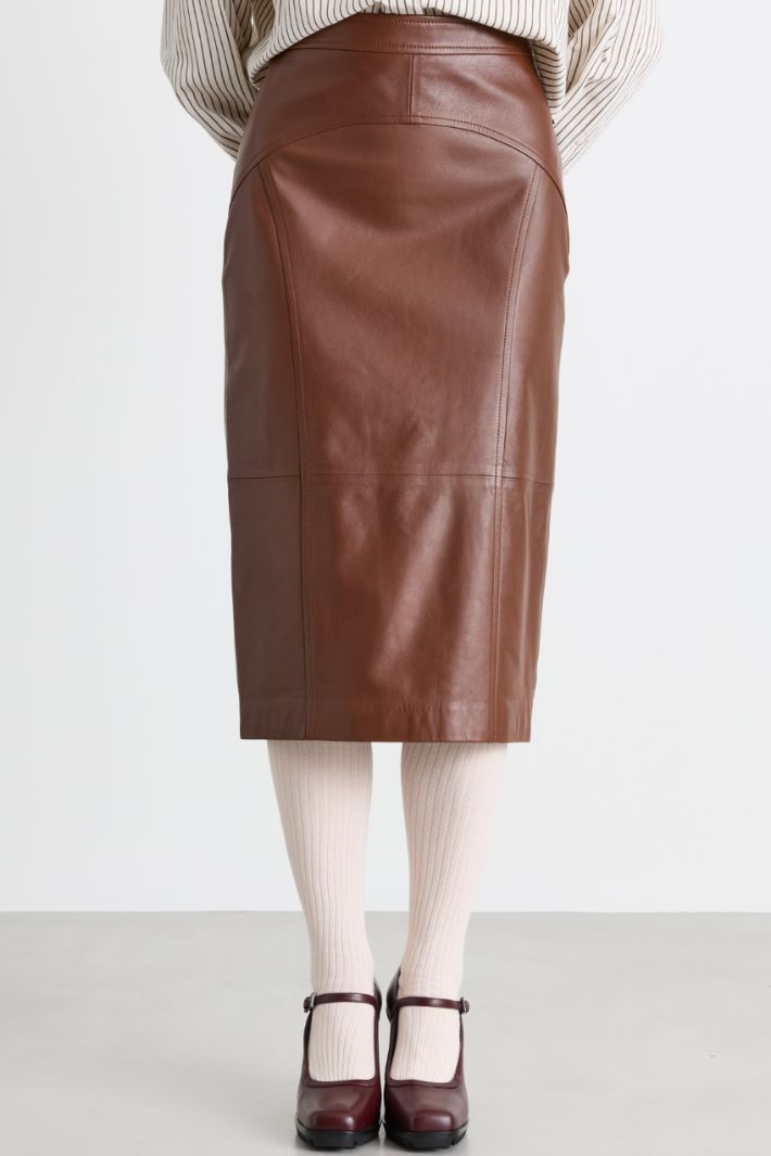 Leather Pencil Skirt - BROWN - Intrend - 2