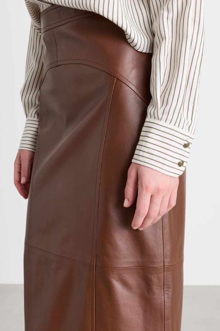 Leather Pencil Skirt - BROWN - Intrend - 3