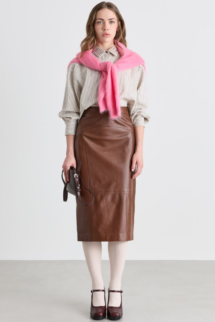 Leather Pencil Skirt - BROWN - Intrend