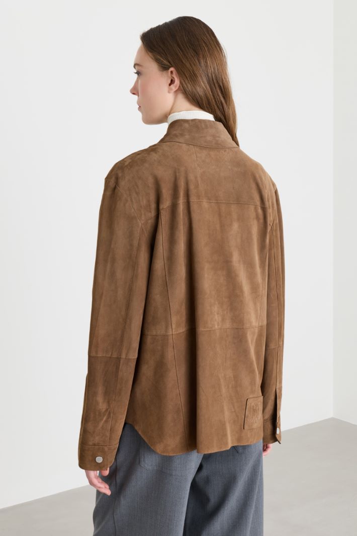 Seam-Detail Suede Shirt Jacket - BROWN - Intrend - 4