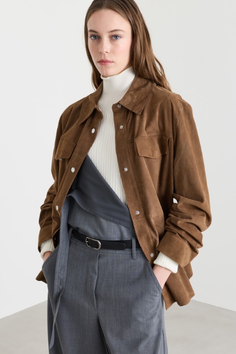 Seam-Detail Suede Shirt Jacket - Intrend