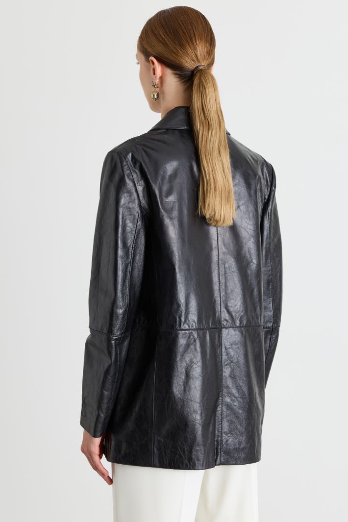 Double-breasted glossy blazer - BLACK - Intrend - 4