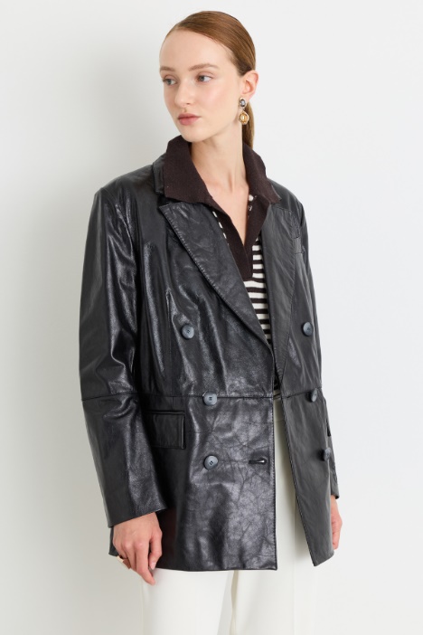 Double-breasted glossy blazer - Intrend