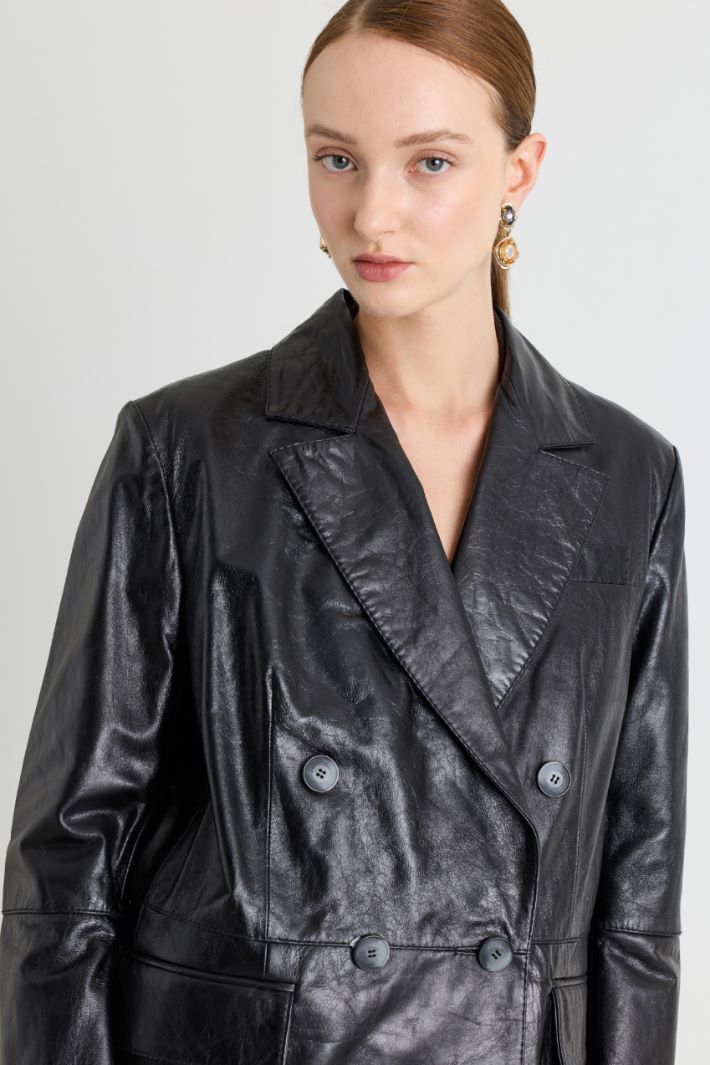 Double-breasted glossy blazer - BLACK - Intrend - 3