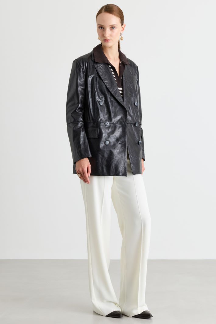 Double-breasted glossy blazer - BLACK - Intrend