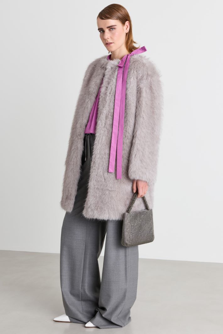 Soft and Warm Fabric Coat - GREY - Intrend