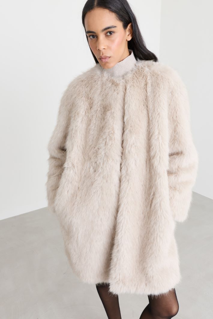 Soft and Warm Fabric Coat - BEIGE - Intrend - 3