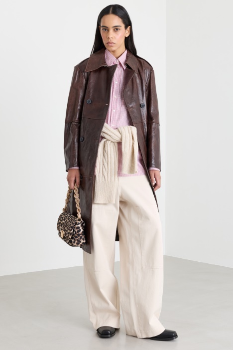 Glossy Belted Trench Coat - Intrend