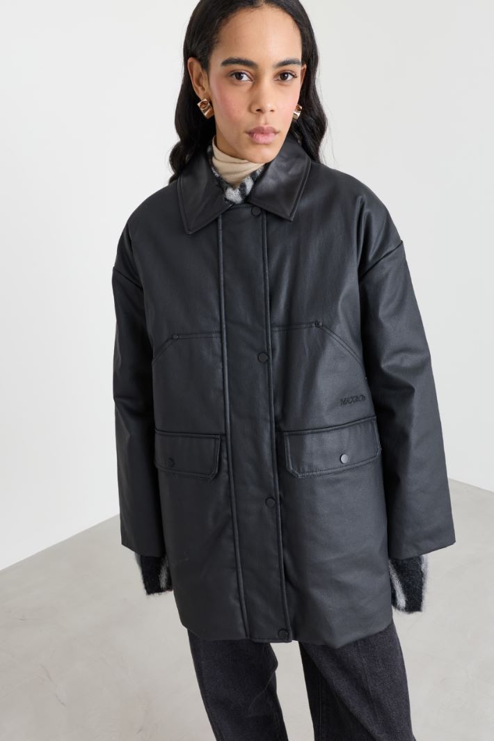 Veste en gabardine enduite - NOIR - Intrend - 3